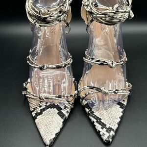 Wet Kiss Black Brown Ivory Snakeskin Tie-up Sandals Size 11 NWOT